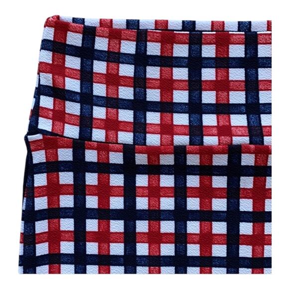 LuLaRoe womens small White NAVY Blue RED PLAID Check CASSIE Pencil Skirt - Picture 6 of 6
